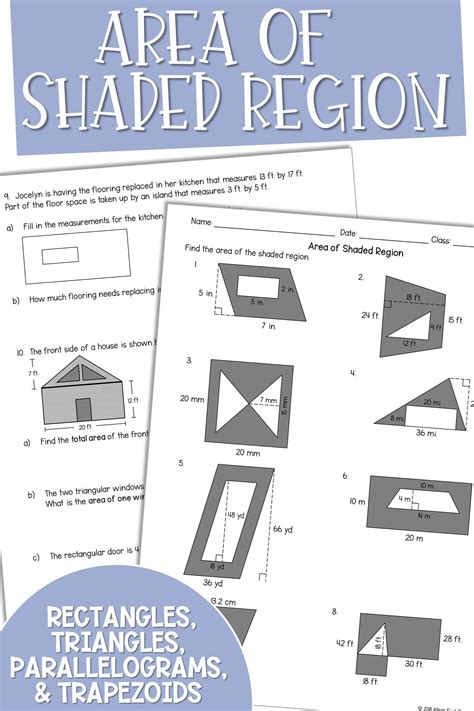 area of shaded region worksheet with answers pdf